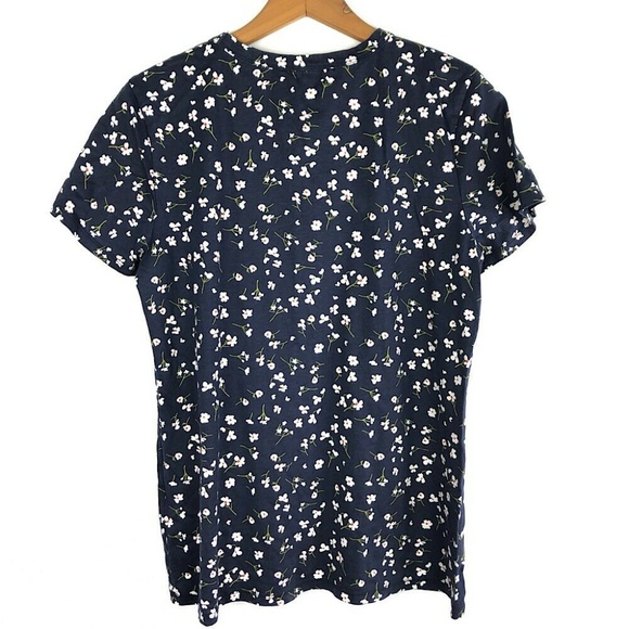 Banana Republic Navy Blue Floral Print Tee Top - Picture 3 of 5
